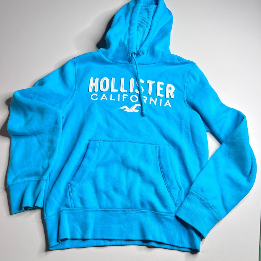 Hollister California Mens‎ Large Blue Pullover Hoodie Waffle Logo Sweatshirt